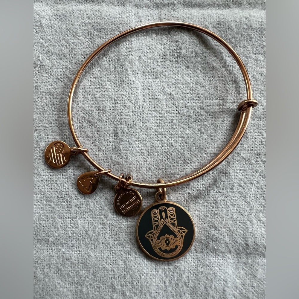 Alex and Ani Hand Of Fatima Rose Gold Tone Stackable Bracelet. Evil Eye